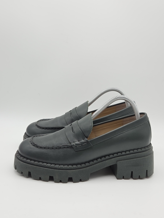 Free People Shoes - Free People Lyra Lug Sole Platform Leather Loafers Dark Green Size 7.5